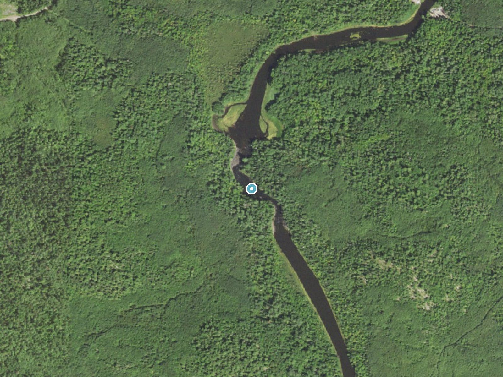 Aerial photo of the same ground around Chipmunk Falls near Orr, Minnesota, for comparison with the lidar view