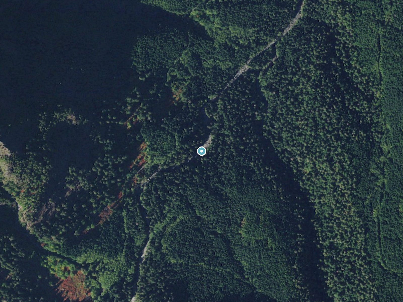 Aerial photo of the same ground around Asbestos Falls near Darrington, Washington, for comparison with the lidar view