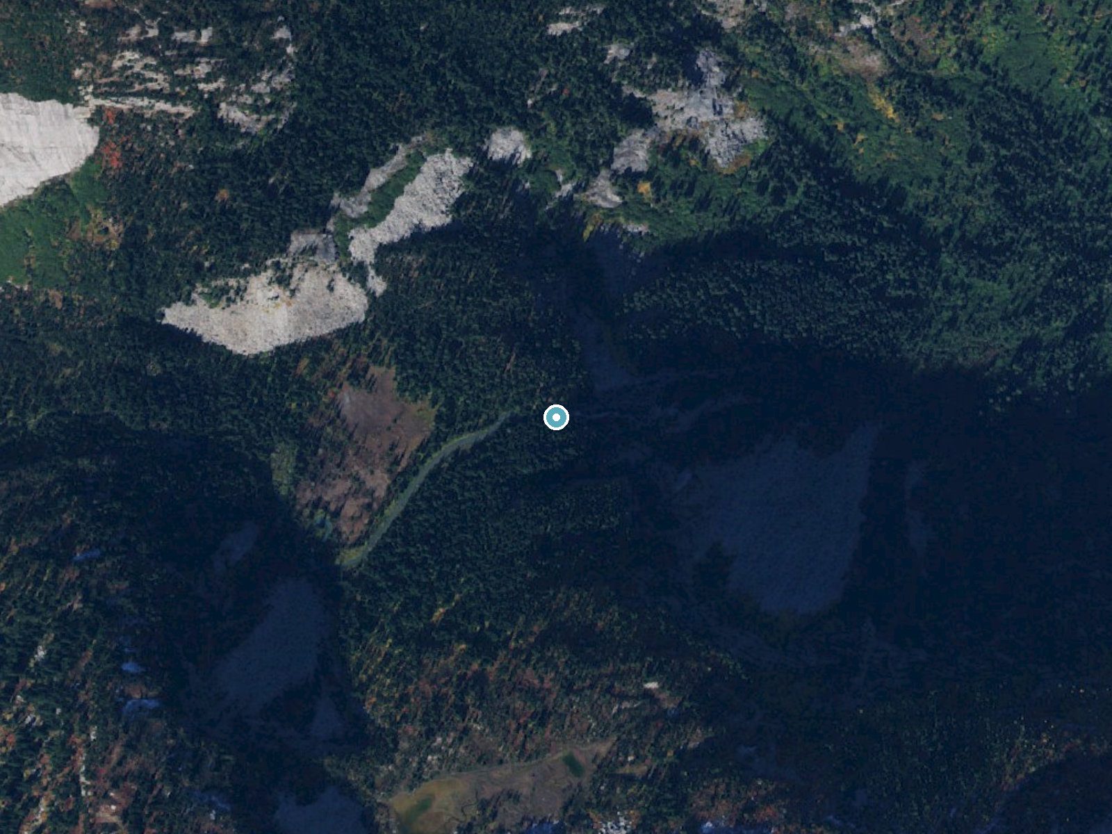 Aerial photo of the same ground around Crown Point Falls near Darrington, Washington, for comparison with the lidar view