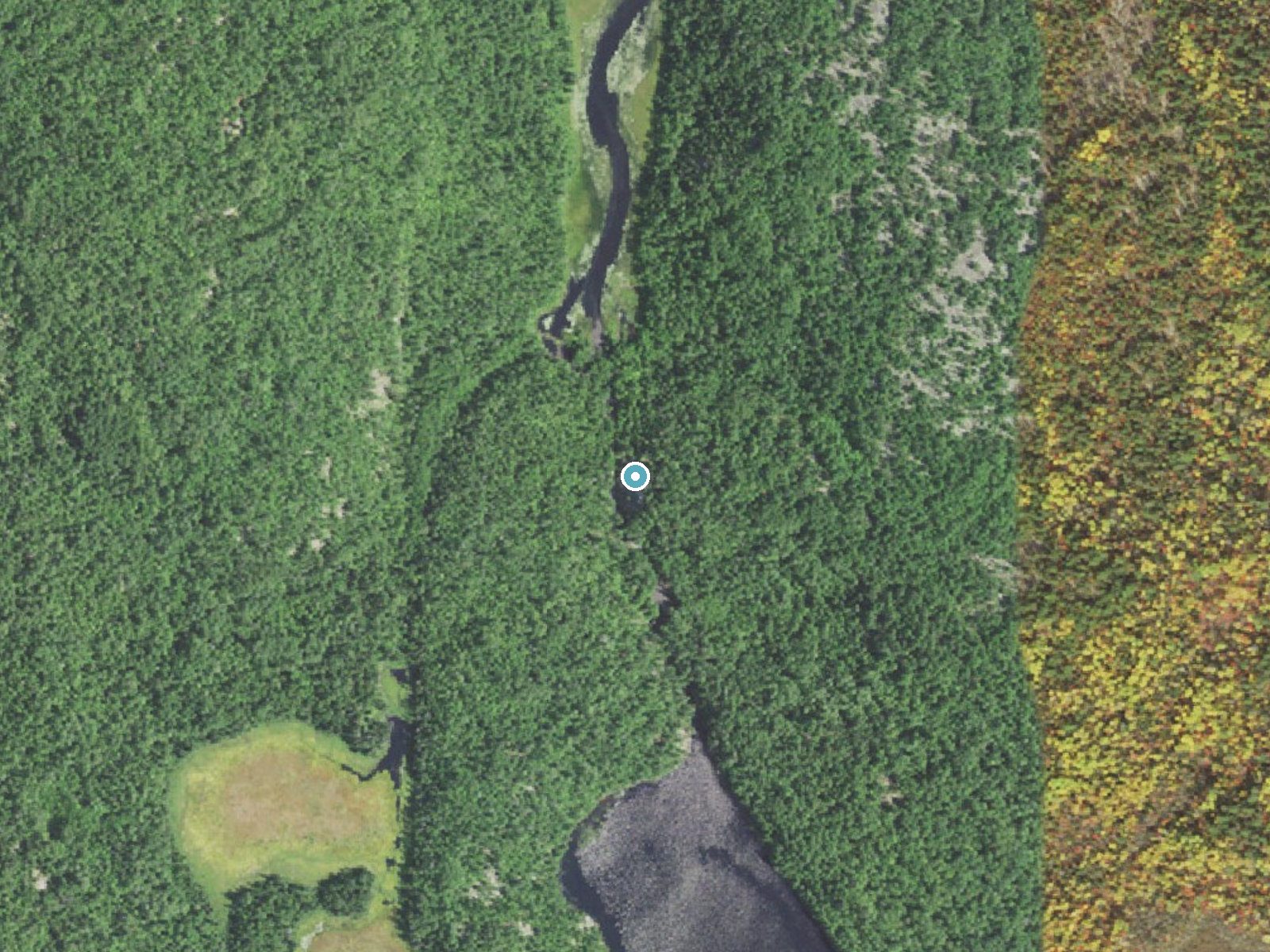 Aerial photo of the same ground around Devils Cascade near Soudan, Minnesota, for comparison with the lidar view