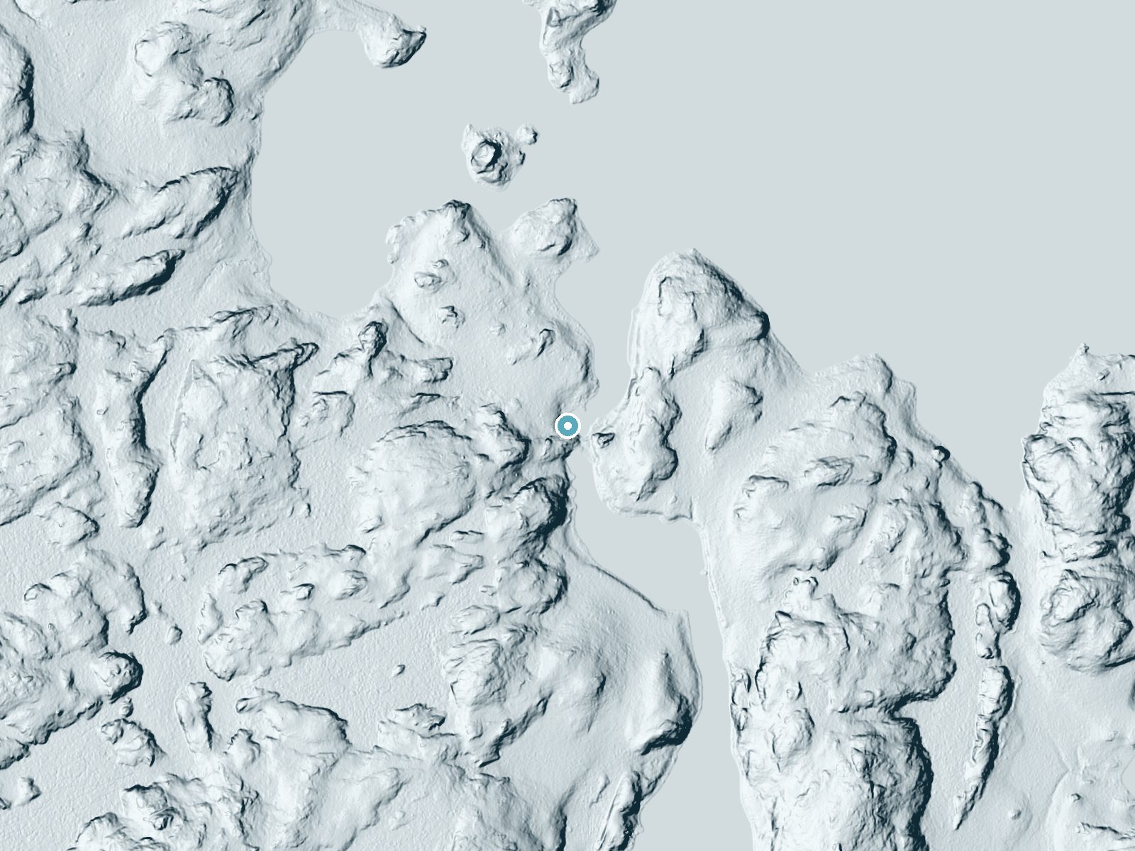 LiDAR bare-earth terrain around Saganaga Falls near Lutsen, Minnesota, showing about 48 feet of drop, a long cascade, facing northeast