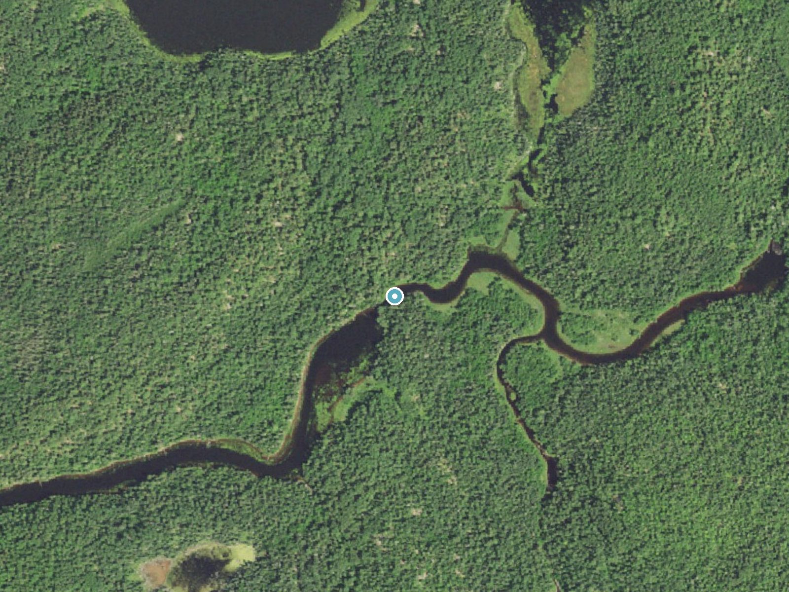 Aerial photo of the same ground around Fiftysix Rapids near Tower, Minnesota, for comparison with the lidar view
