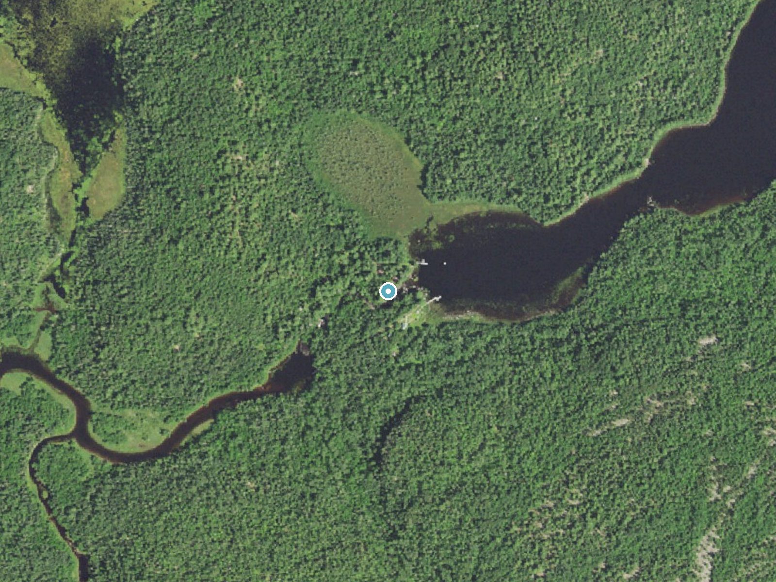Aerial photo of the same ground around Loon Falls near Tower, Minnesota, for comparison with the lidar view