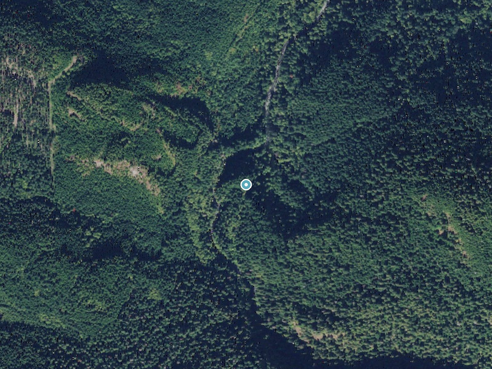 Aerial photo of the same ground around Boulder Falls near Oso, Washington, for comparison with the lidar view