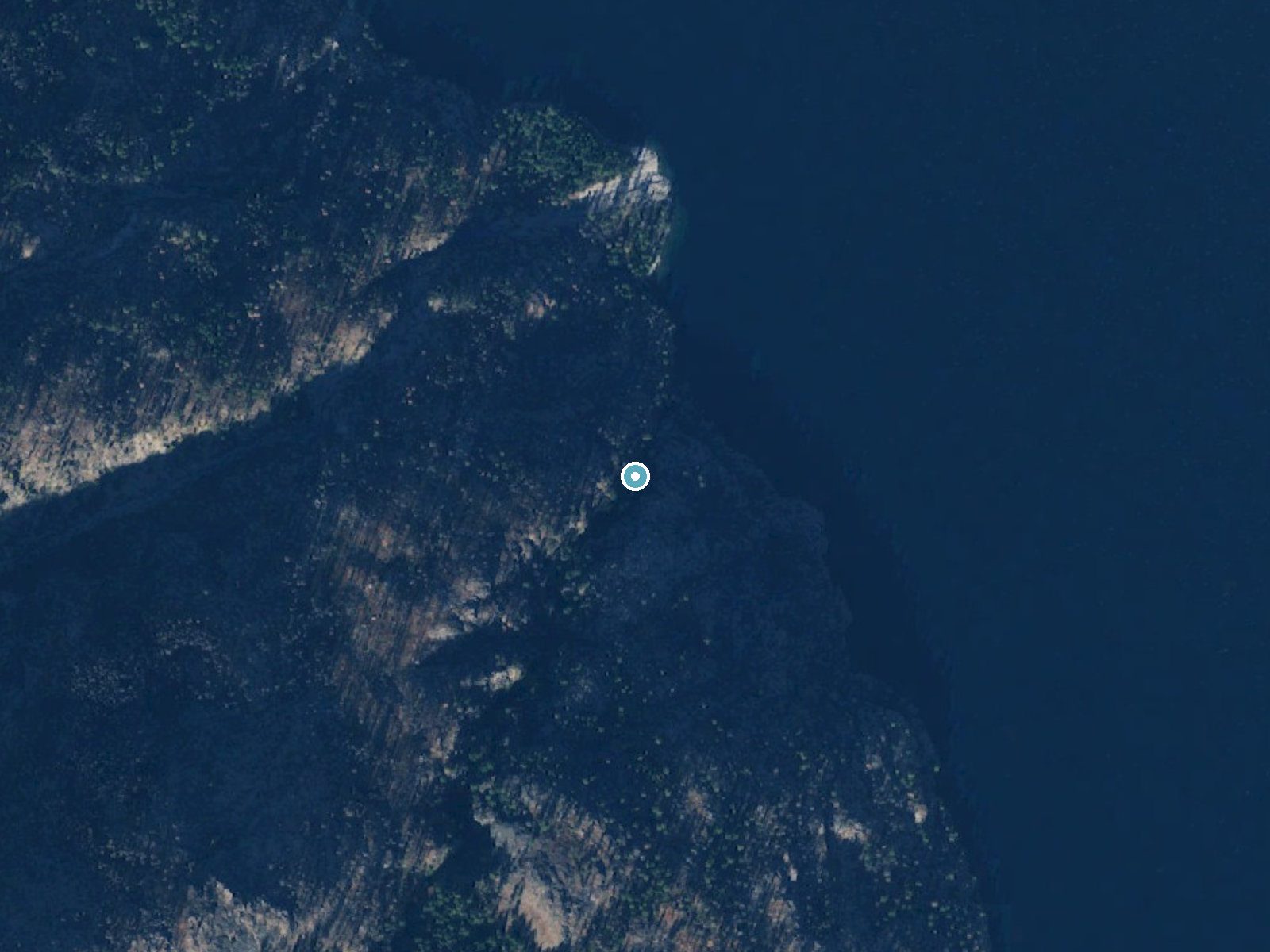 Aerial photo of the same ground around Bridal Veil Falls near Twisp, Washington, for comparison with the lidar view