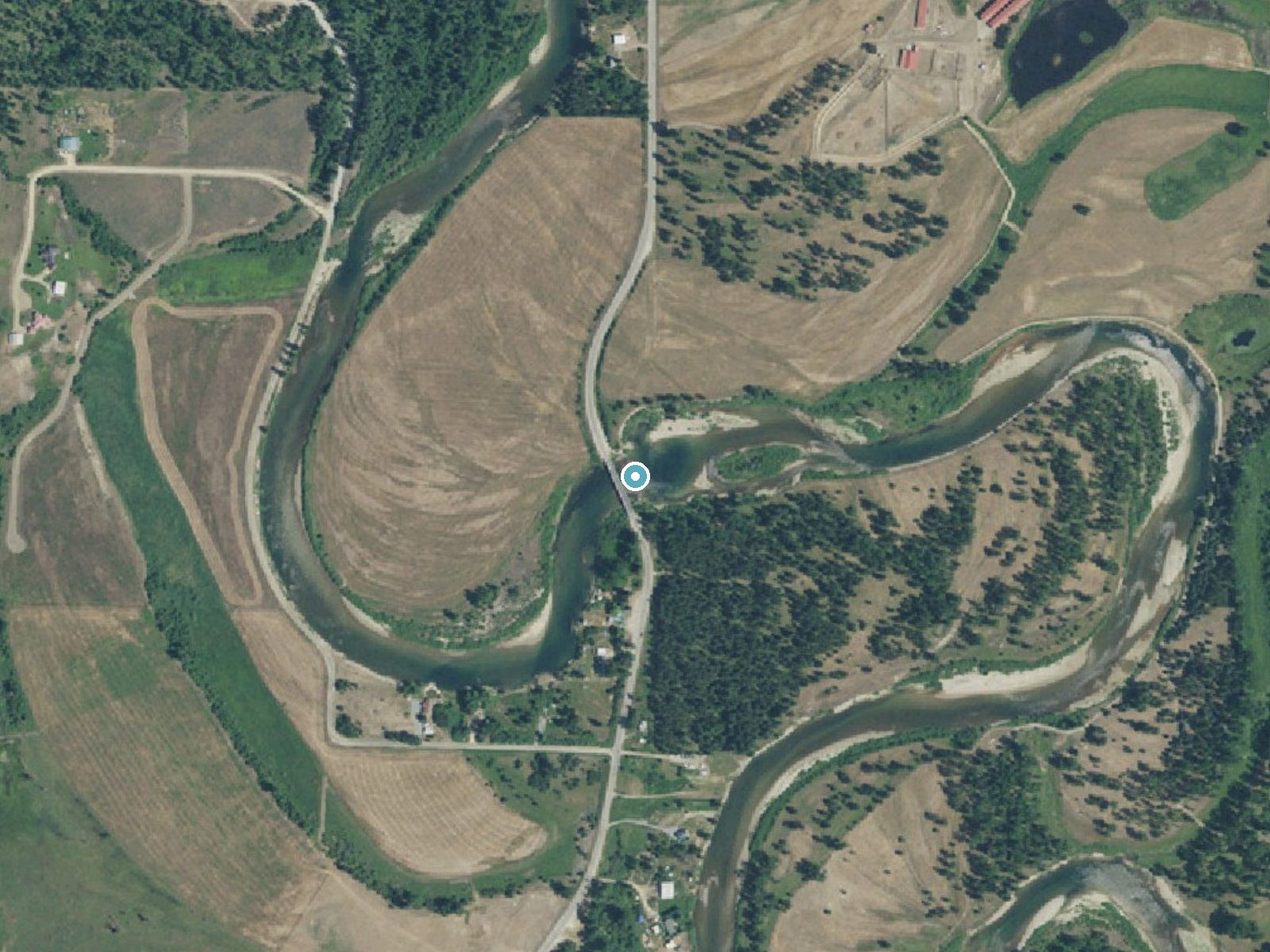 Aerial photo of the same ground around McAbee Falls near Priest River, Idaho, for comparison with the lidar view