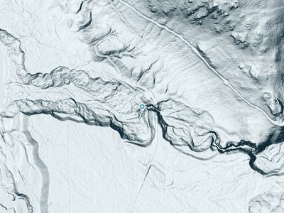 LiDAR terrain view around Teepee Falls in Washington, about 159 feet of drop