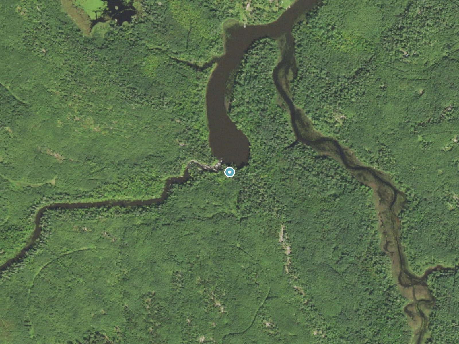 Aerial photo of the same ground around Ash River Falls near Orr, Minnesota, for comparison with the lidar view
