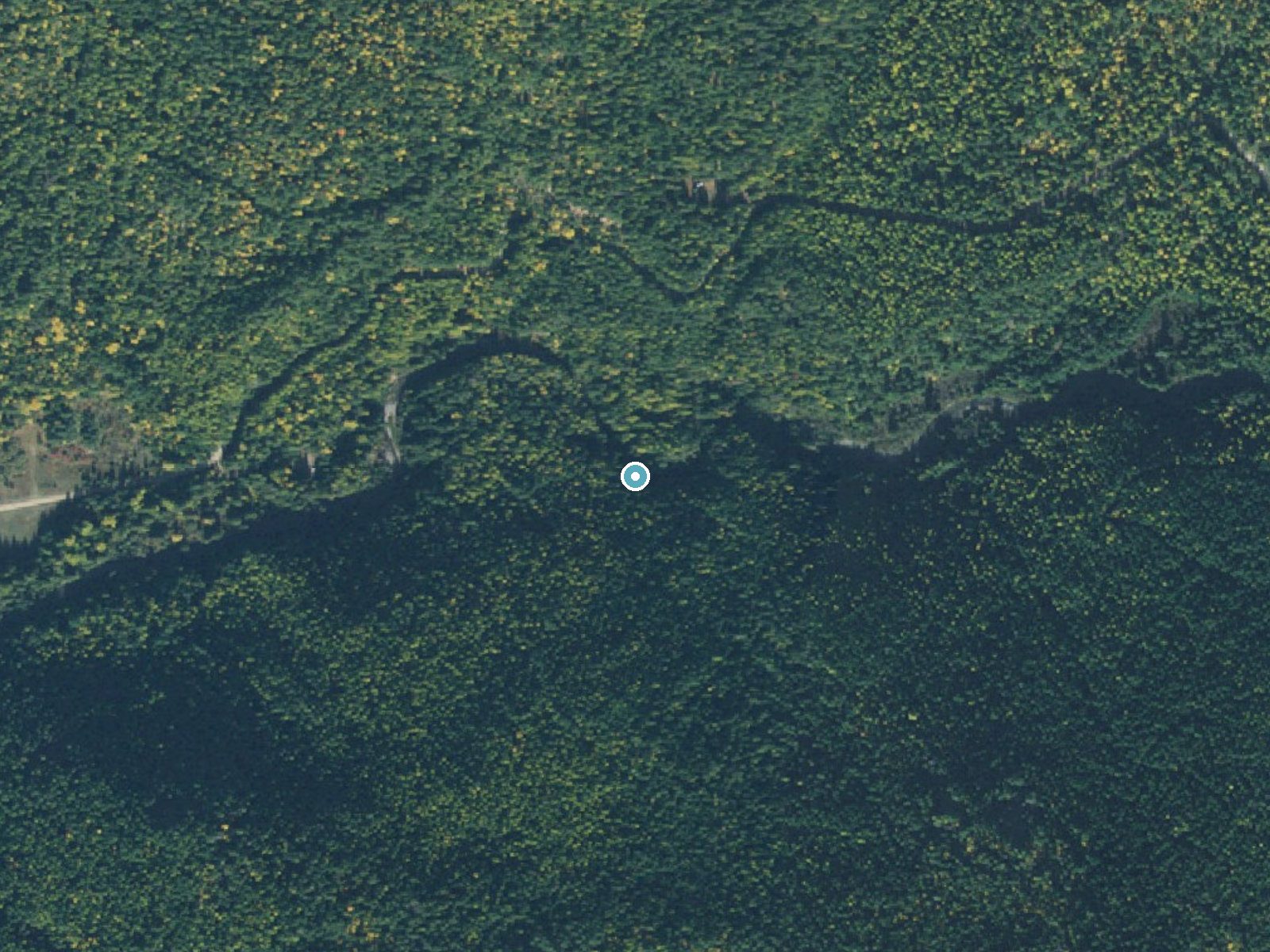 Aerial photo of the same ground around Grouse Creek Falls near Hope, Idaho, for comparison with the lidar view