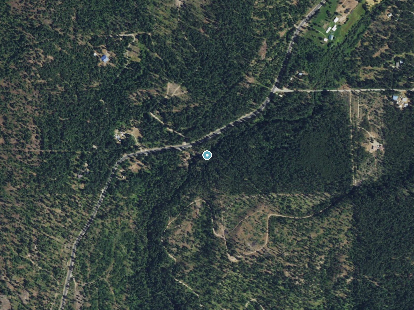 Aerial photo of the same ground around Crystal Falls near Colville, Washington, for comparison with the lidar view