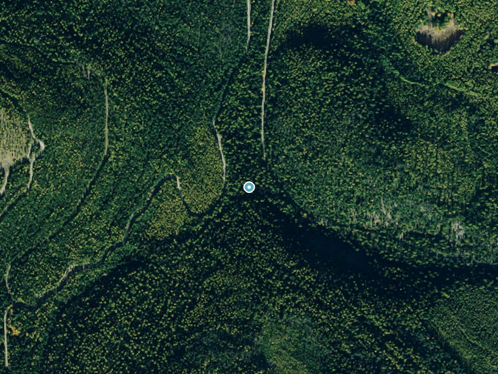 Aerial photo of the same ground around Martin Falls near Olney, Montana, for comparison with the lidar view