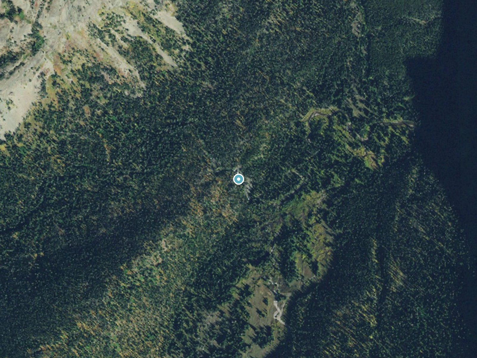 Aerial photo of the same ground around Atlantic Falls near Saint Mary, Montana, for comparison with the lidar view