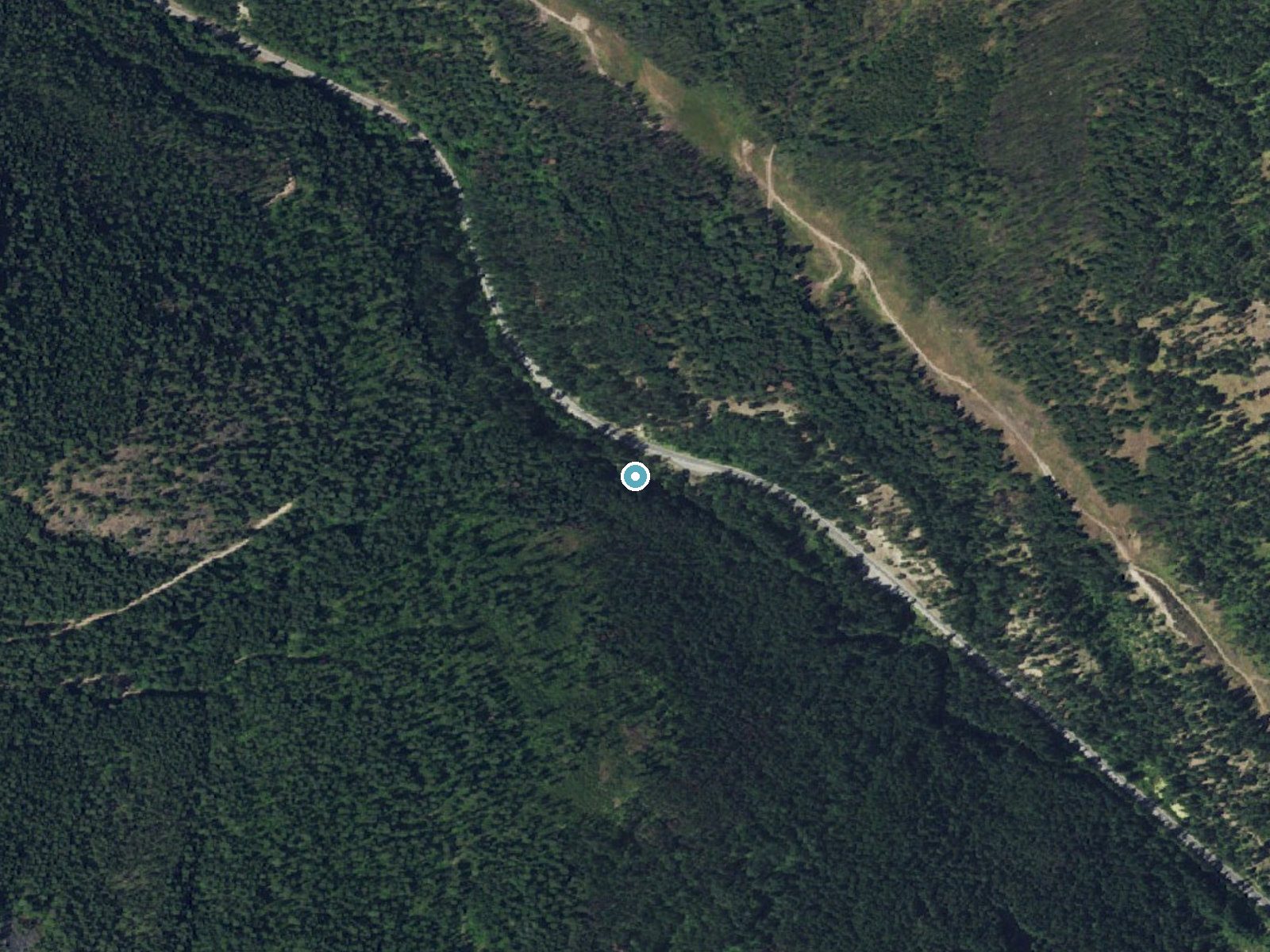 Aerial photo of the same ground around Sherman Creek Falls near Kettle Falls, Washington, for comparison with the lidar view