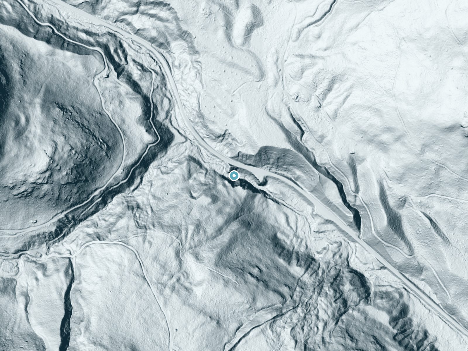 LiDAR bare-earth terrain around Sherman Creek Falls near Kettle Falls, Washington, showing about 154 feet of drop, a steep tiered drop, facing northeast