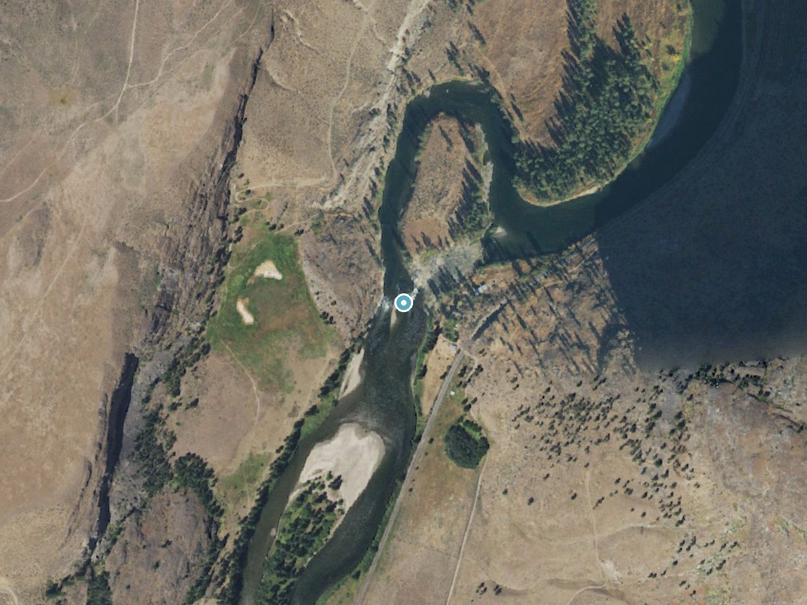 Aerial photo of the same ground around McLoughlin Falls near Tonasket, Washington, for comparison with the lidar view
