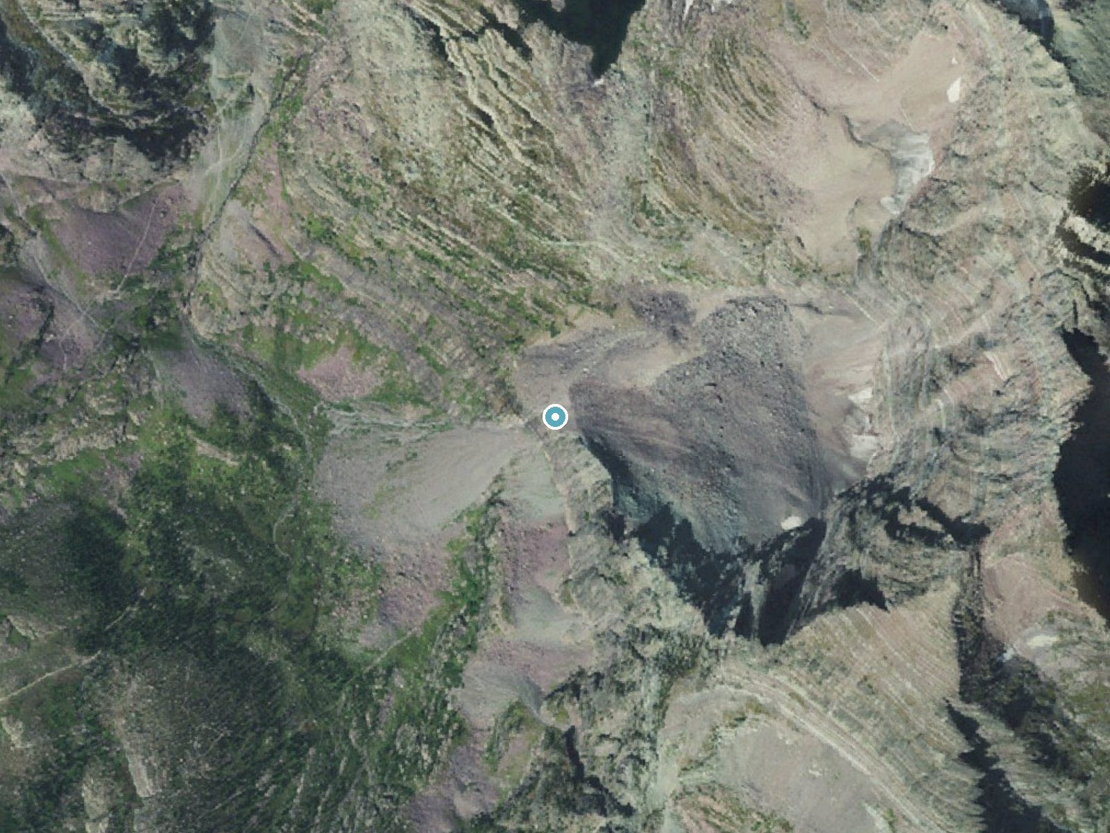 Aerial photo of the same ground around Feather Woman Falls near West Glacier, Montana, for comparison with the lidar view