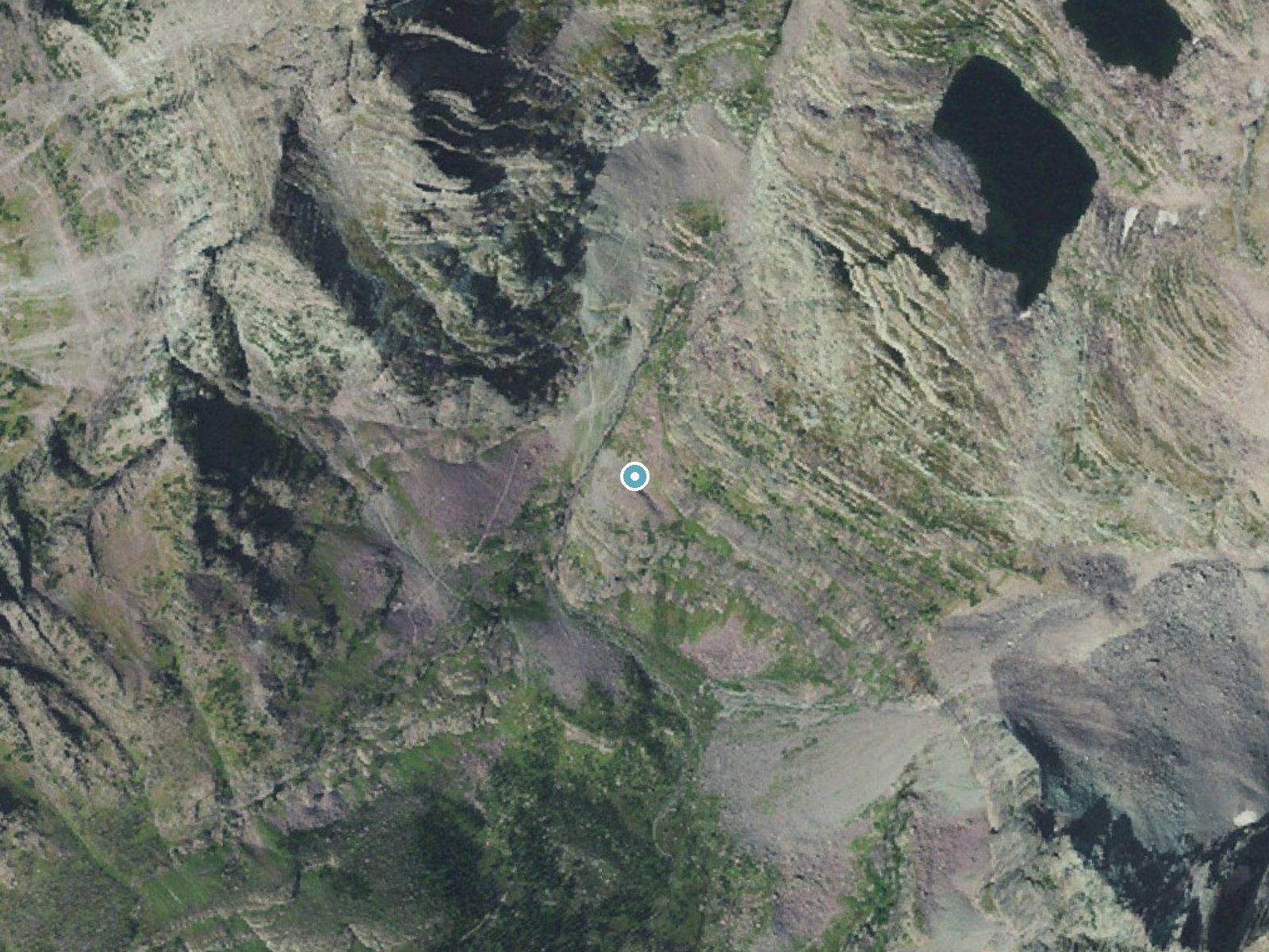 Aerial photo of the same ground around Akaiyan Falls near West Glacier, Montana, for comparison with the lidar view