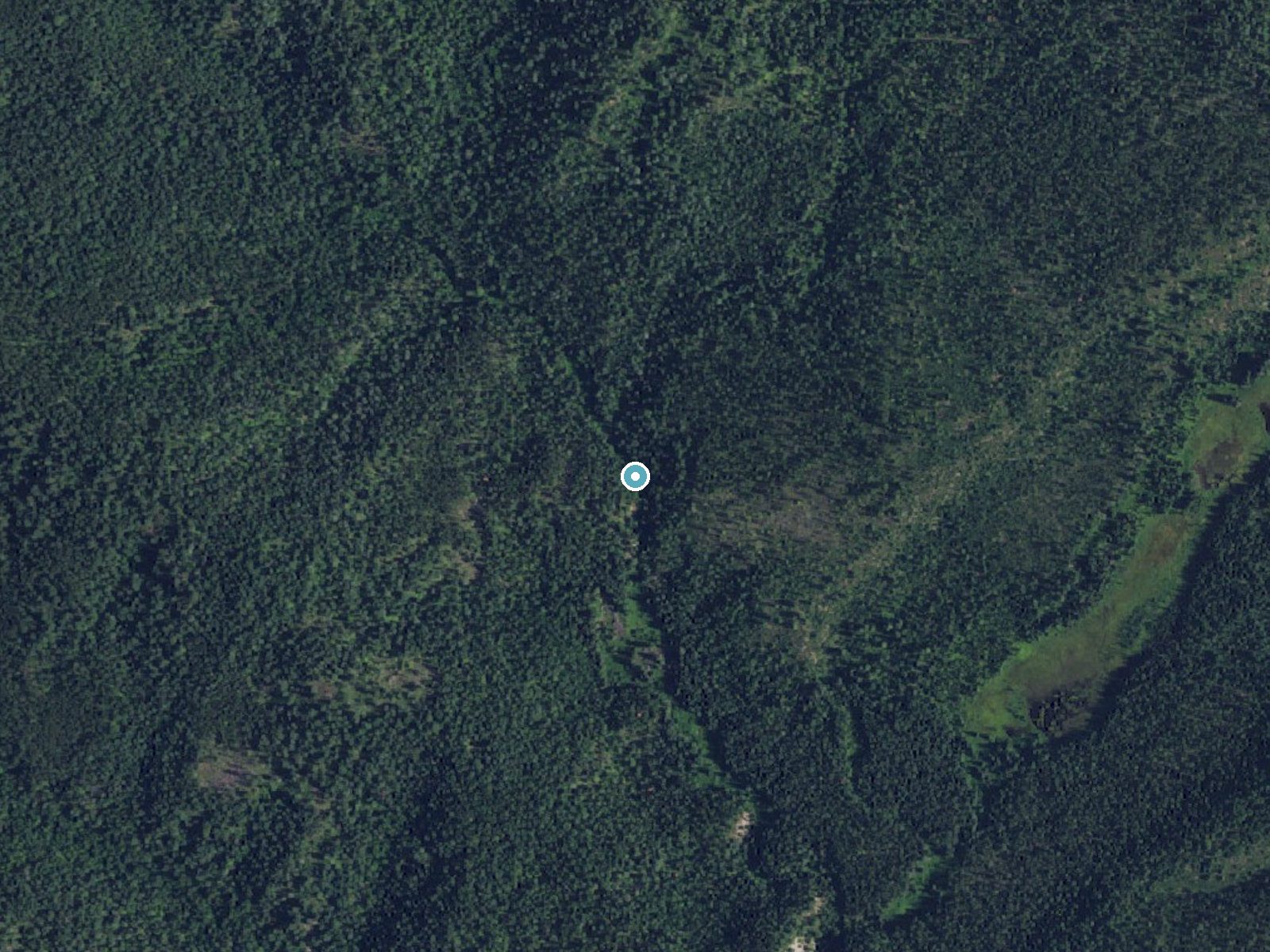 Aerial photo of the same ground around Kalispell Falls near Coolin, Washington, for comparison with the lidar view