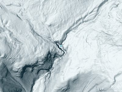 LiDAR terrain view around Tenmile Falls in Montana, about 186 feet of drop