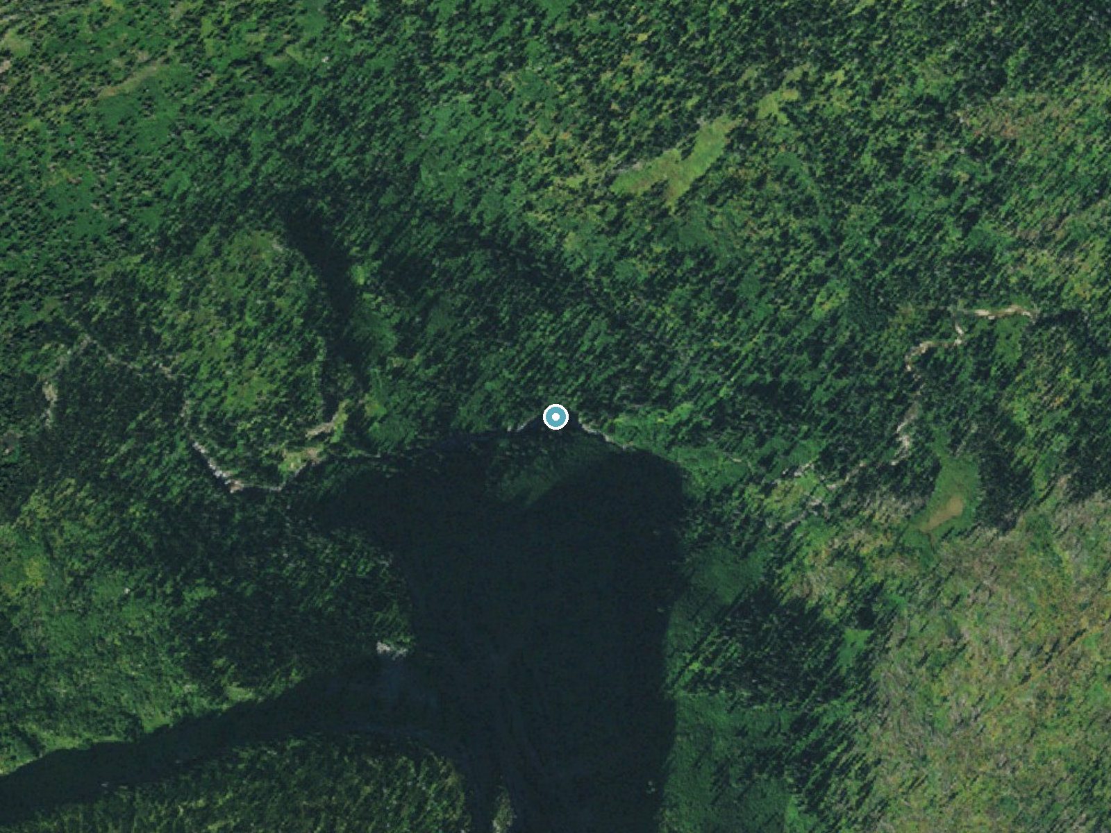 Aerial photo of the same ground around Florence Falls near Saint Mary, Montana, for comparison with the lidar view