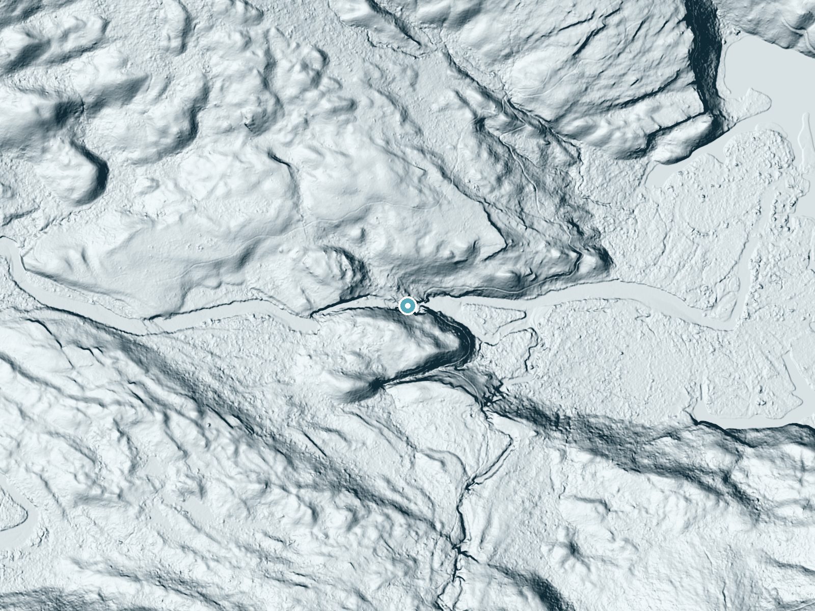 LiDAR bare-earth terrain around Saint Mary Falls near Saint Mary, Montana, showing about 104 feet of drop, a steep tiered drop, facing northeast
