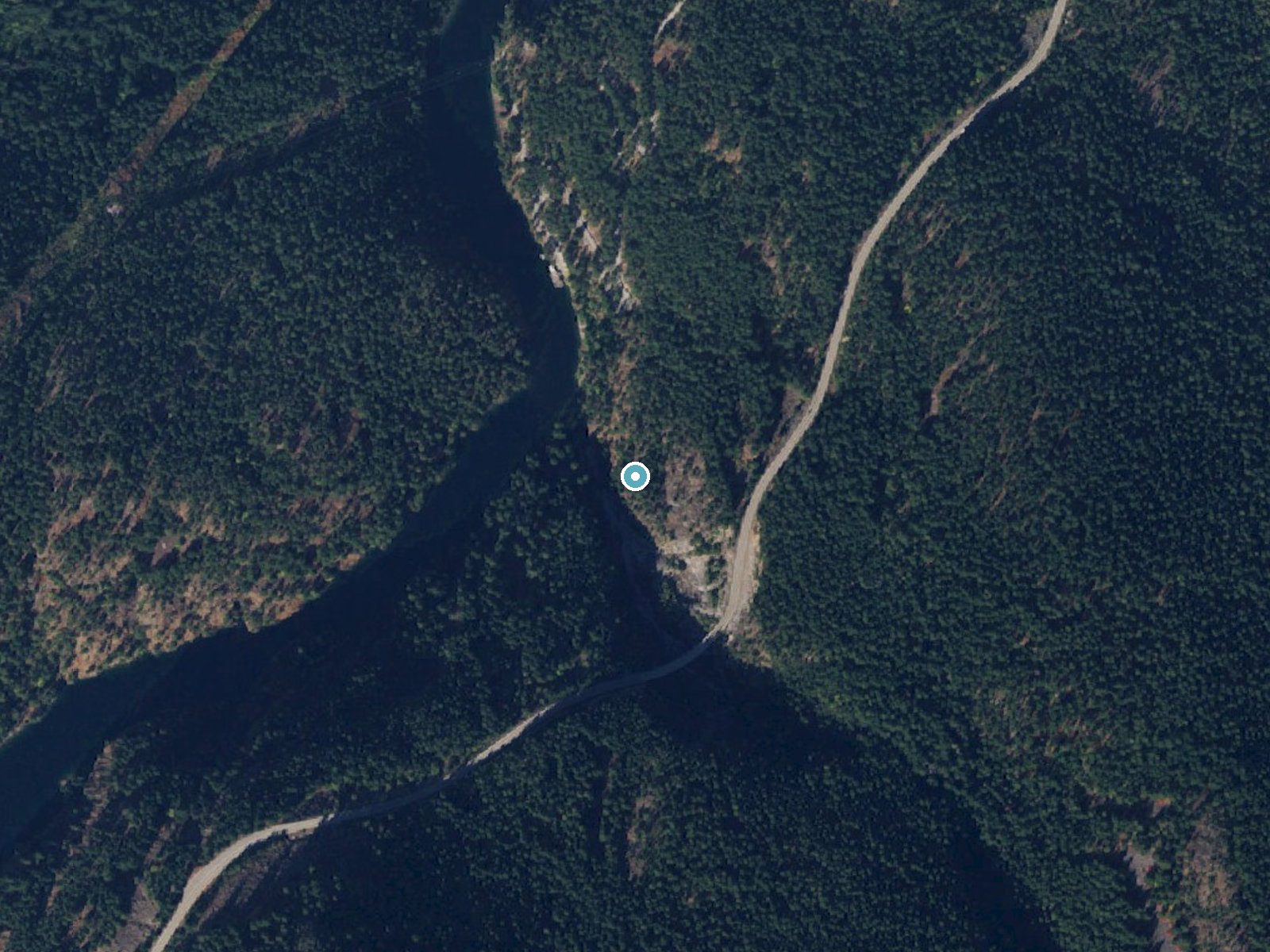 Aerial photo of the same ground around John Pierce Waterfall near Marblemount, Washington, for comparison with the lidar view