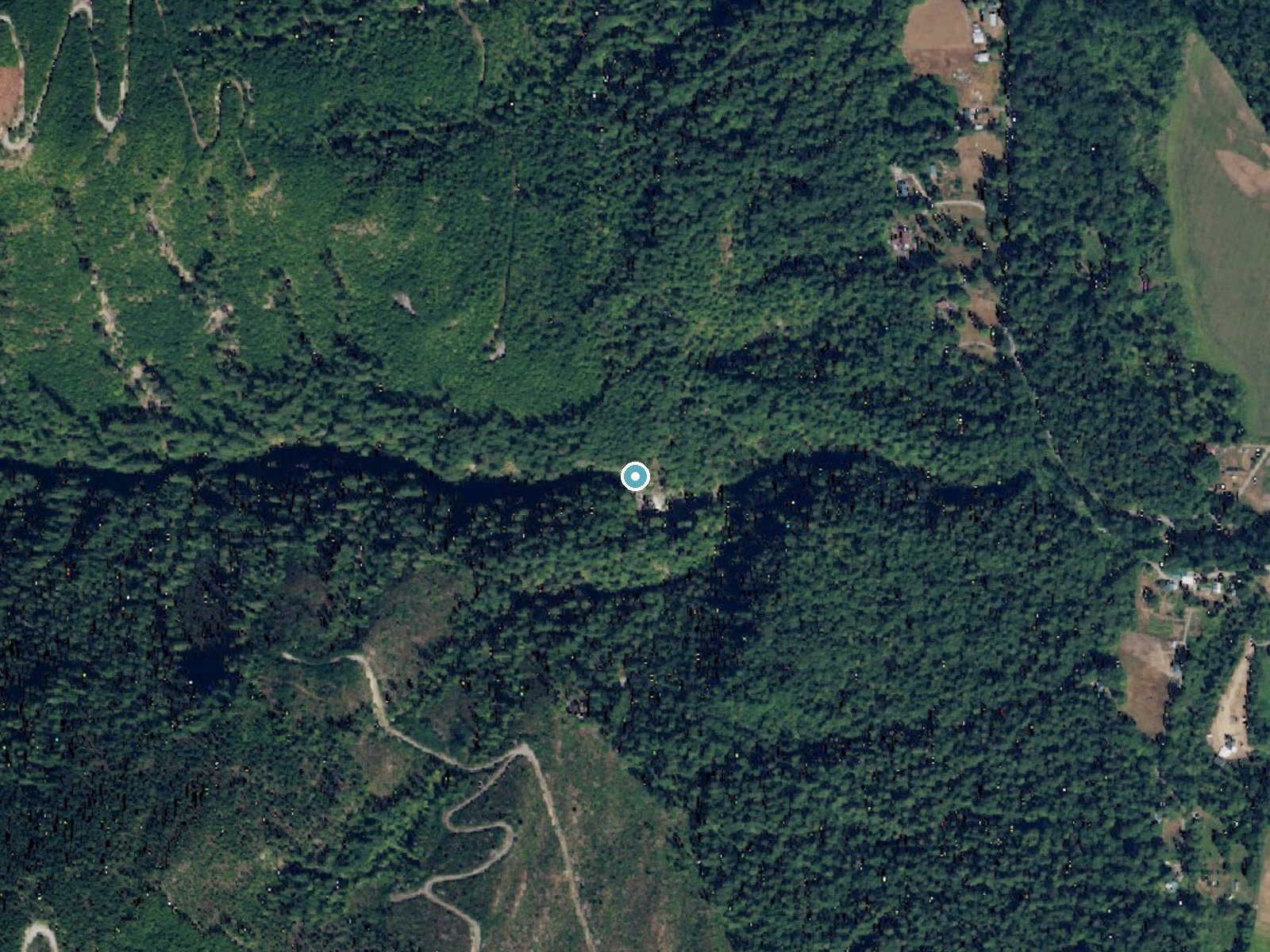 Aerial photo of the same ground around Hard Scrabble Falls near Acme, Washington, for comparison with the lidar view