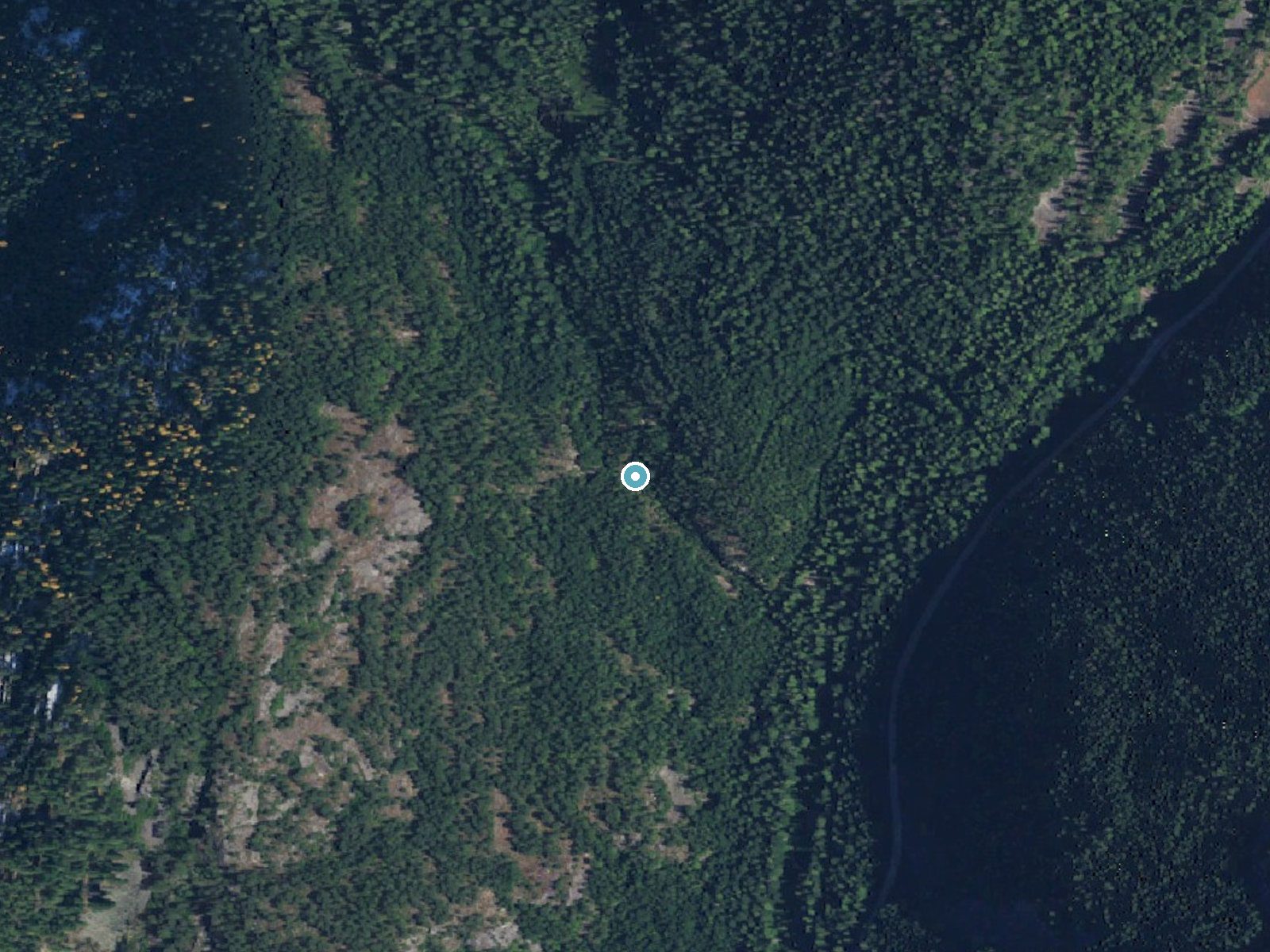 Aerial photo of the same ground around Granite Falls near Ione, Washington, for comparison with the lidar view