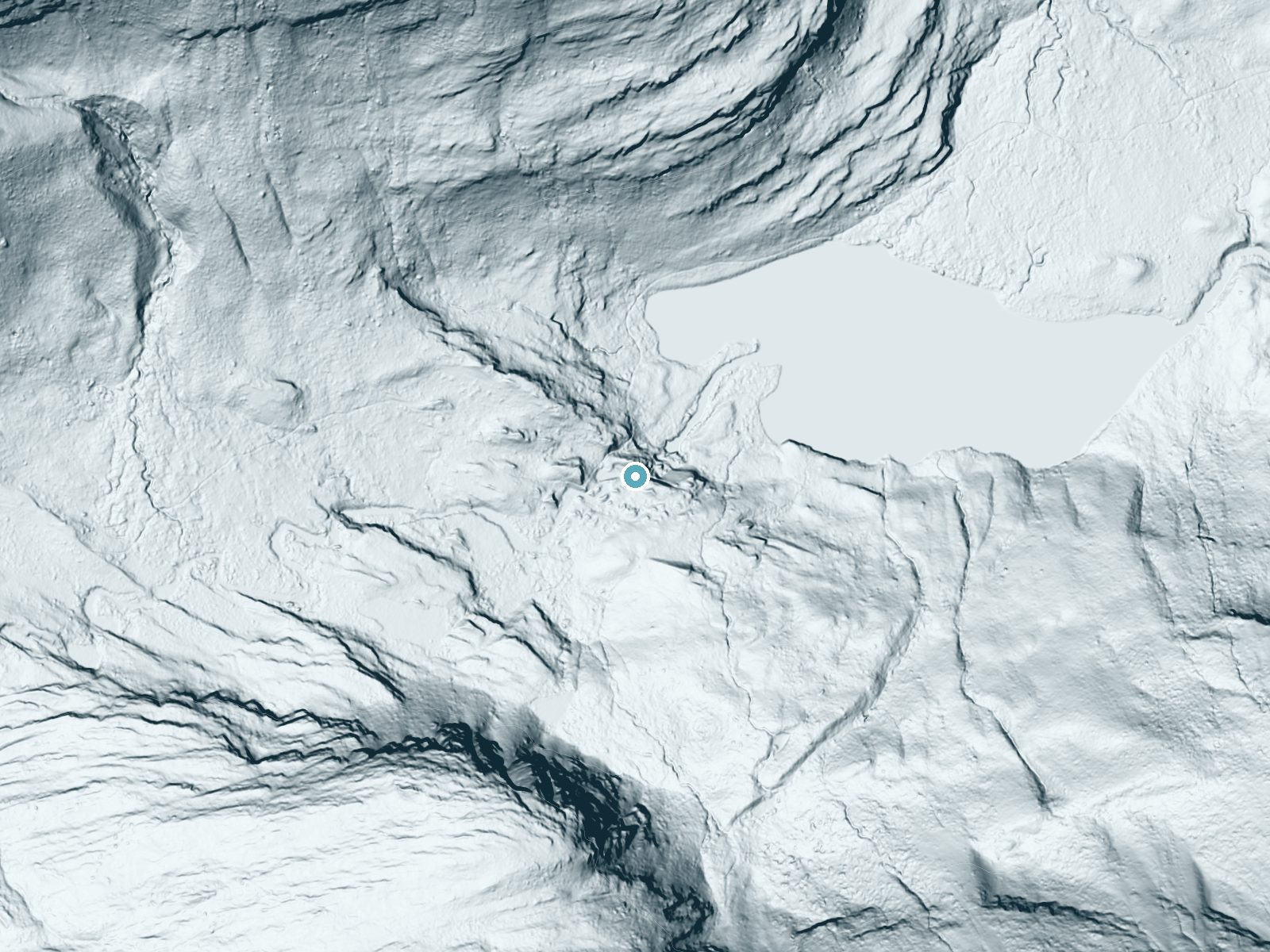 LiDAR bare-earth terrain around Redrock Falls near Saint Mary, Montana, showing about 87 feet of drop, a long cascade, facing northeast