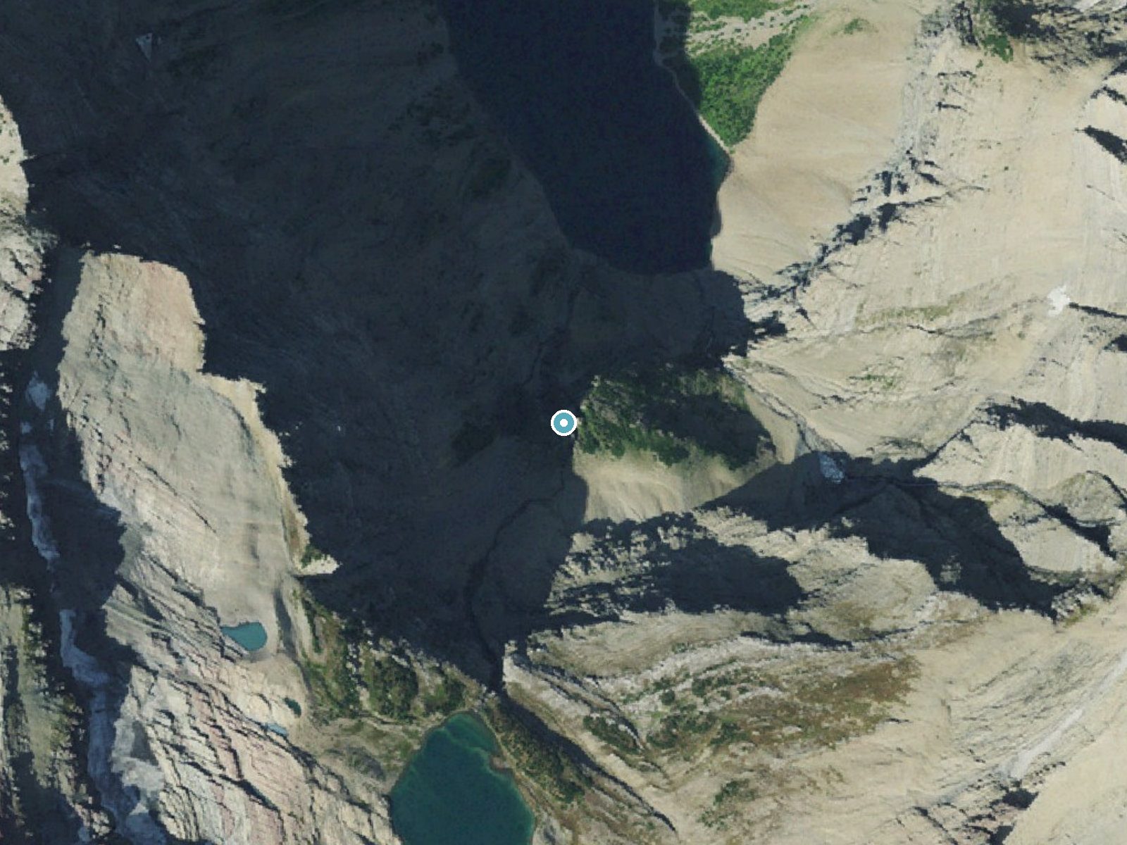 Aerial photo of the same ground around Ipasha Falls near Babb, Montana, for comparison with the lidar view