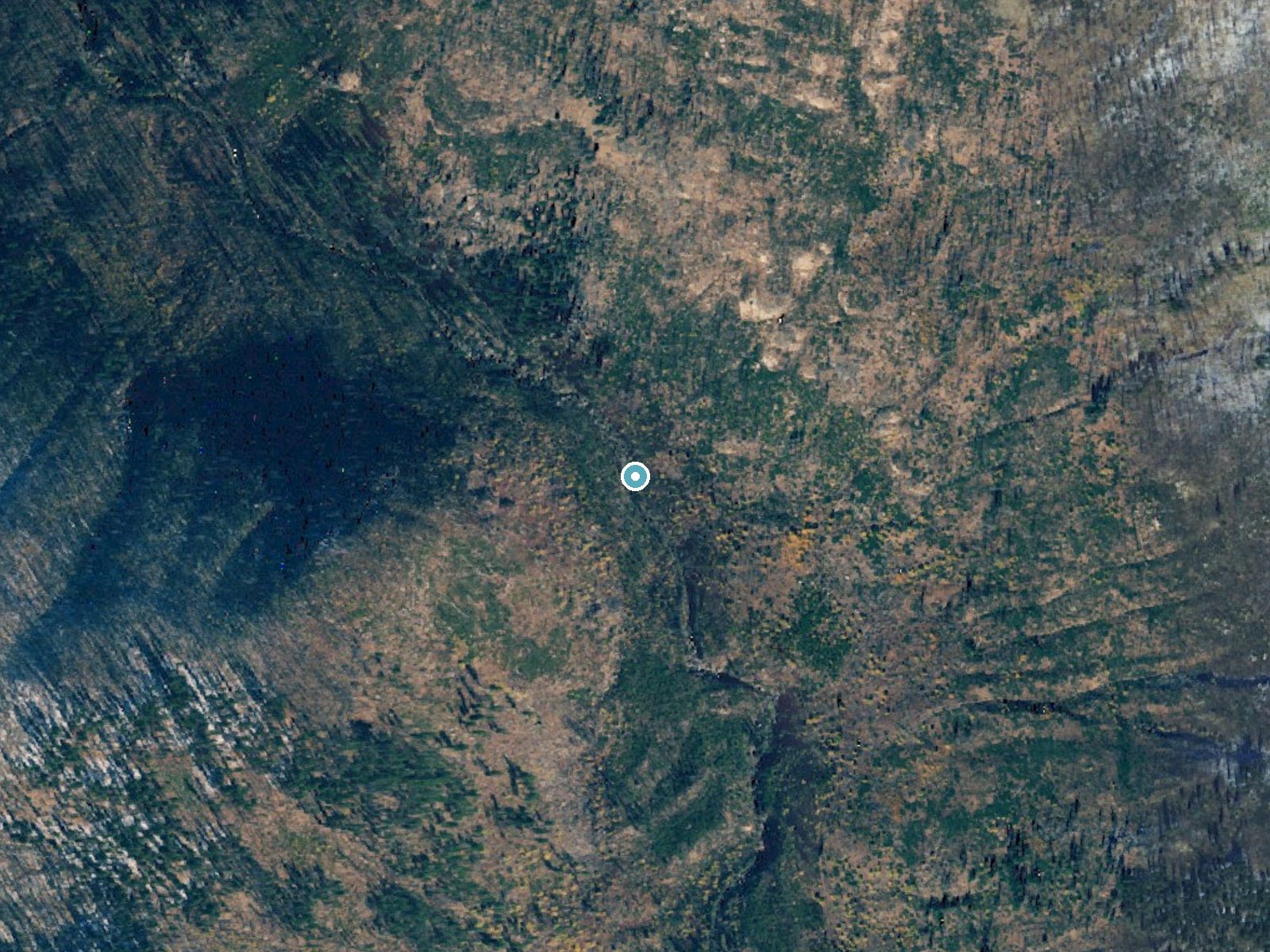 Aerial photo of the same ground around Chewack Falls near Loomis, Washington, for comparison with the lidar view