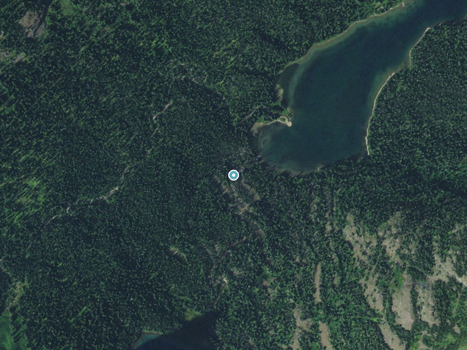 Aerial photo of the same ground around White Quiver Falls near Babb, Montana, for comparison with the lidar view