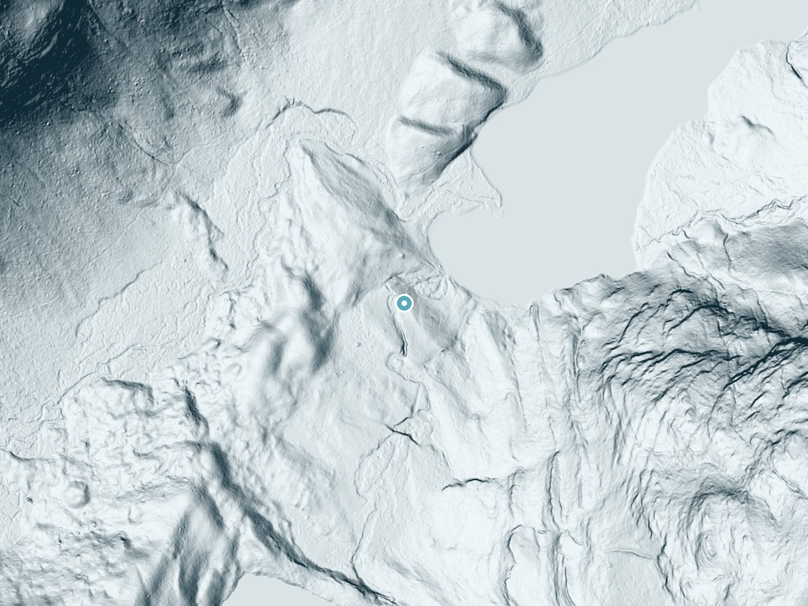 LiDAR bare-earth terrain around White Quiver Falls near Babb, Montana, showing about 54 feet of drop, a long cascade, facing northeast