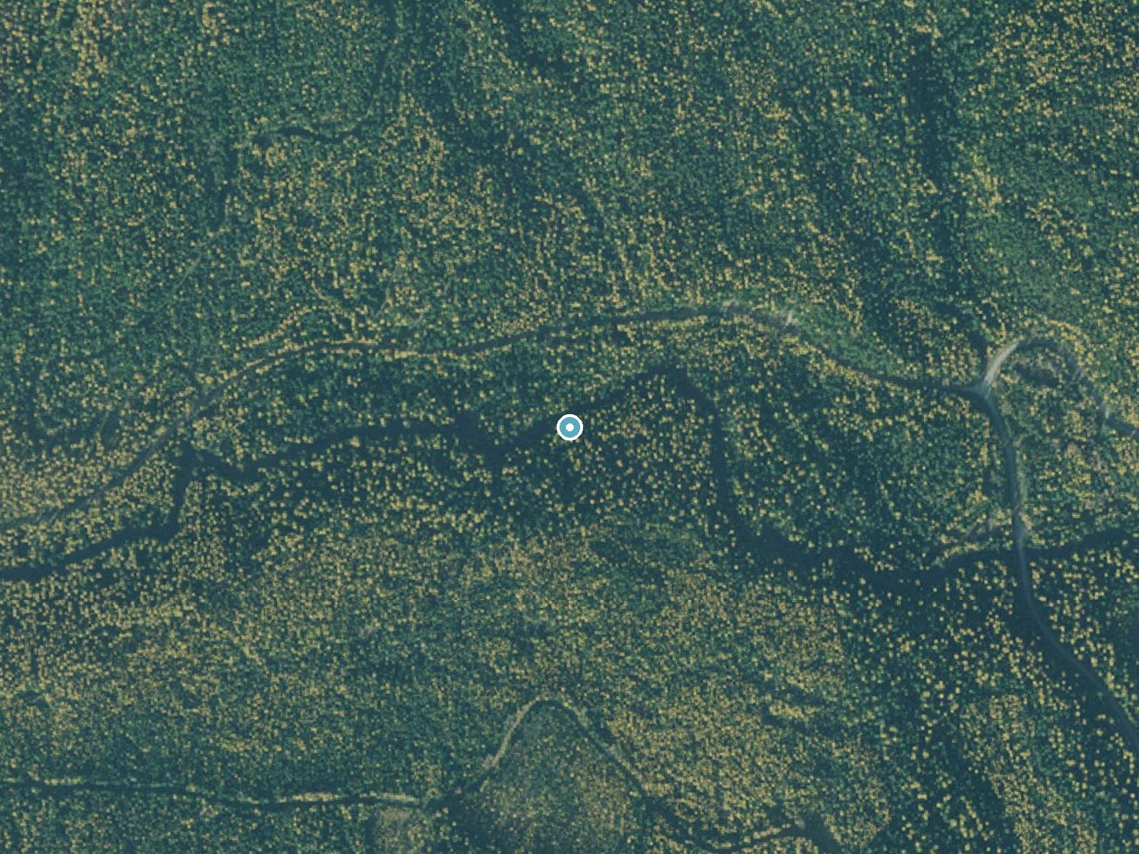 Aerial photo of the same ground around Lower Falls near Yaak, Montana, for comparison with the lidar view