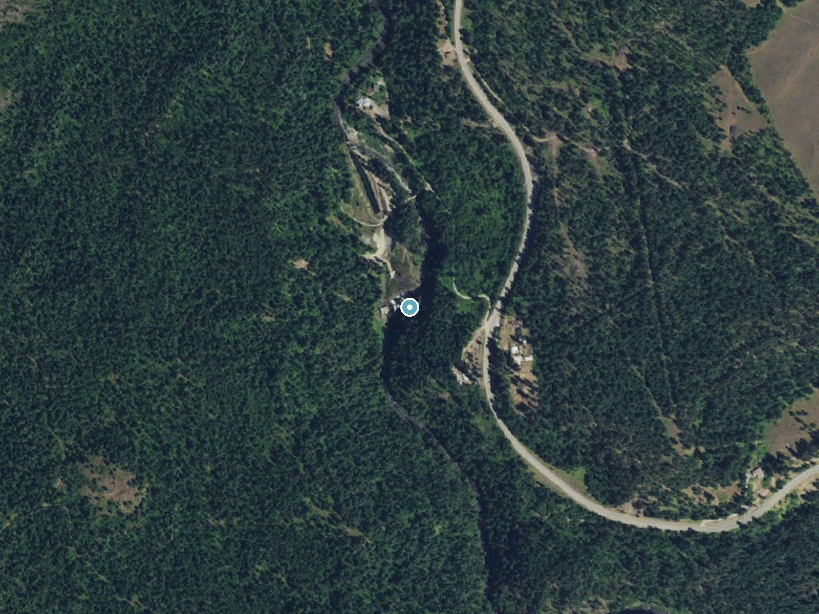 Aerial photo of the same ground around Sheep Creek Falls near Northport, Washington, for comparison with the lidar view