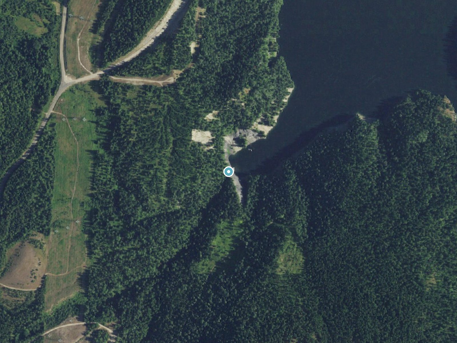 Aerial photo of the same ground around Pewee Falls near Metaline Falls, Washington, for comparison with the lidar view