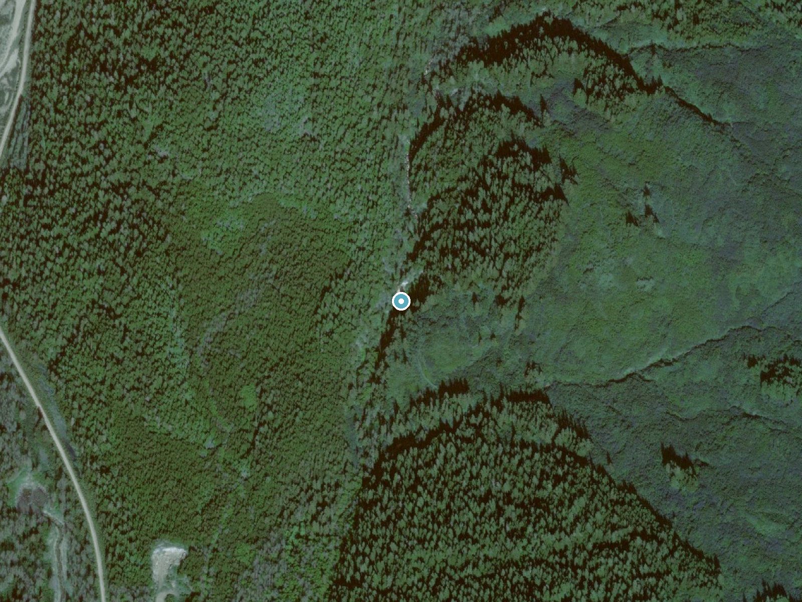 Aerial view of the ground around Silver Falls near Hyder, Alaska