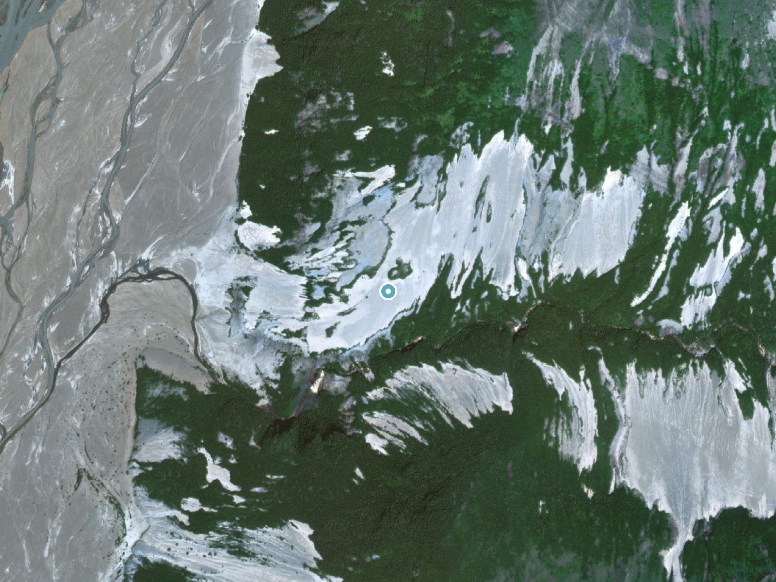 Aerial view of the ground around Fultons Falls near Karluk, Alaska