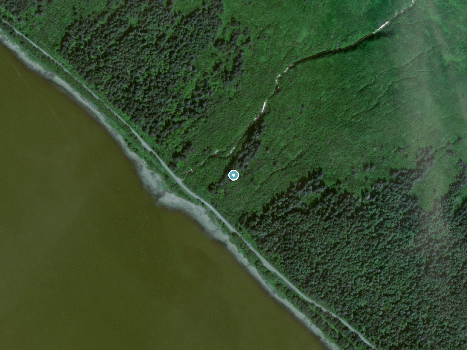 Aerial photo of the same ground around Suicide Falls near Juneau, Alaska, for comparison with the lidar view