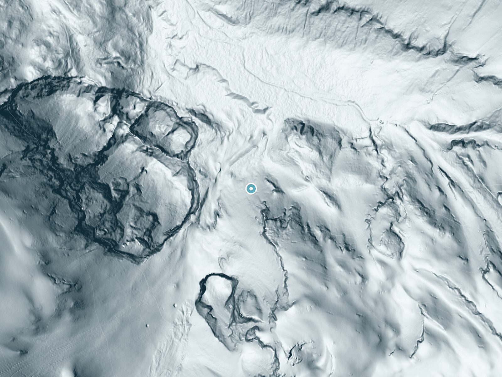 LiDAR bare-earth terrain around Alaska Chief Falls near Juneau, Alaska, showing about 336 feet of drop, a steep tiered drop, facing north