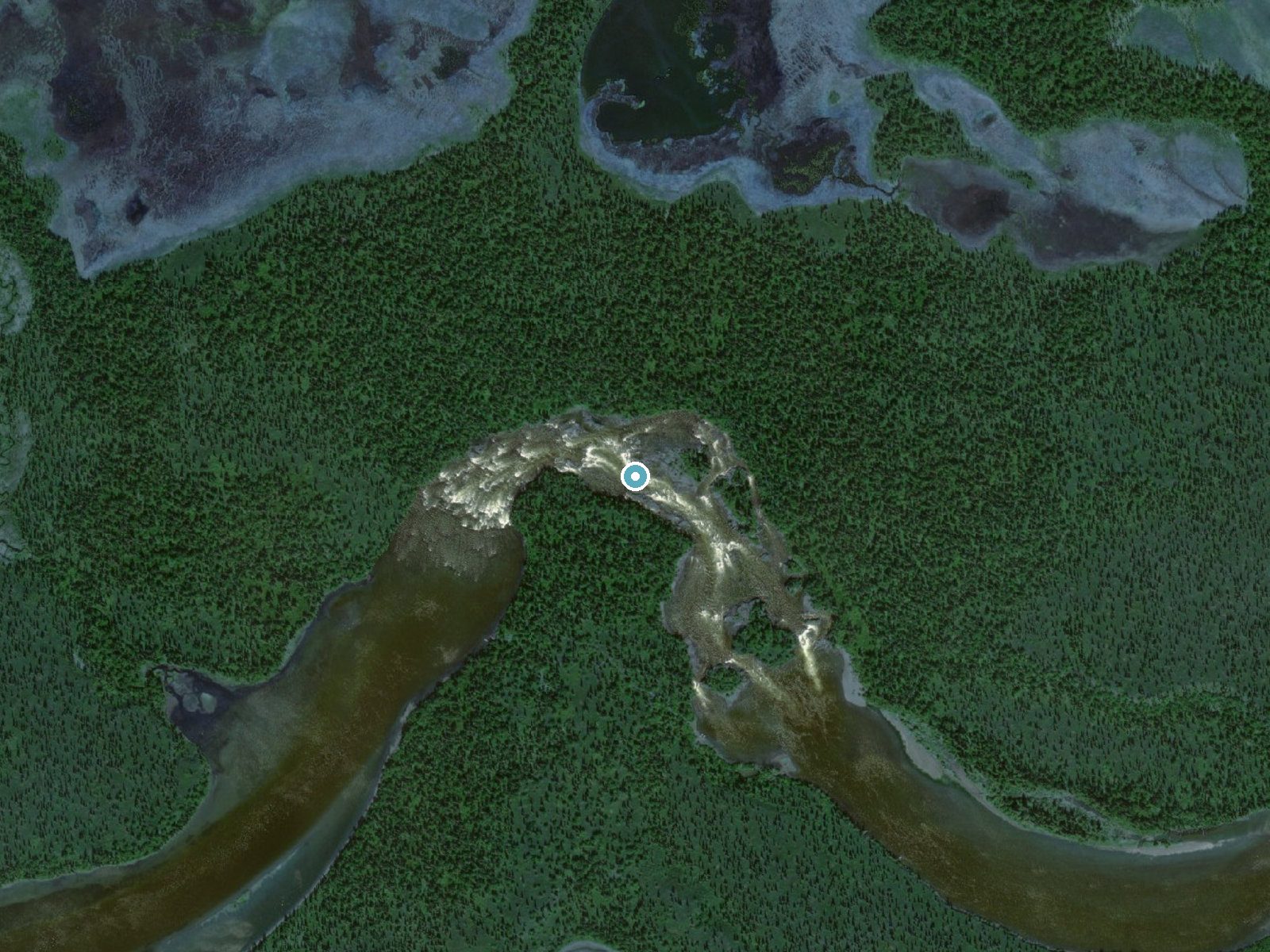 Aerial view of the ground around Tikchik Falls near Koliganek, Alaska