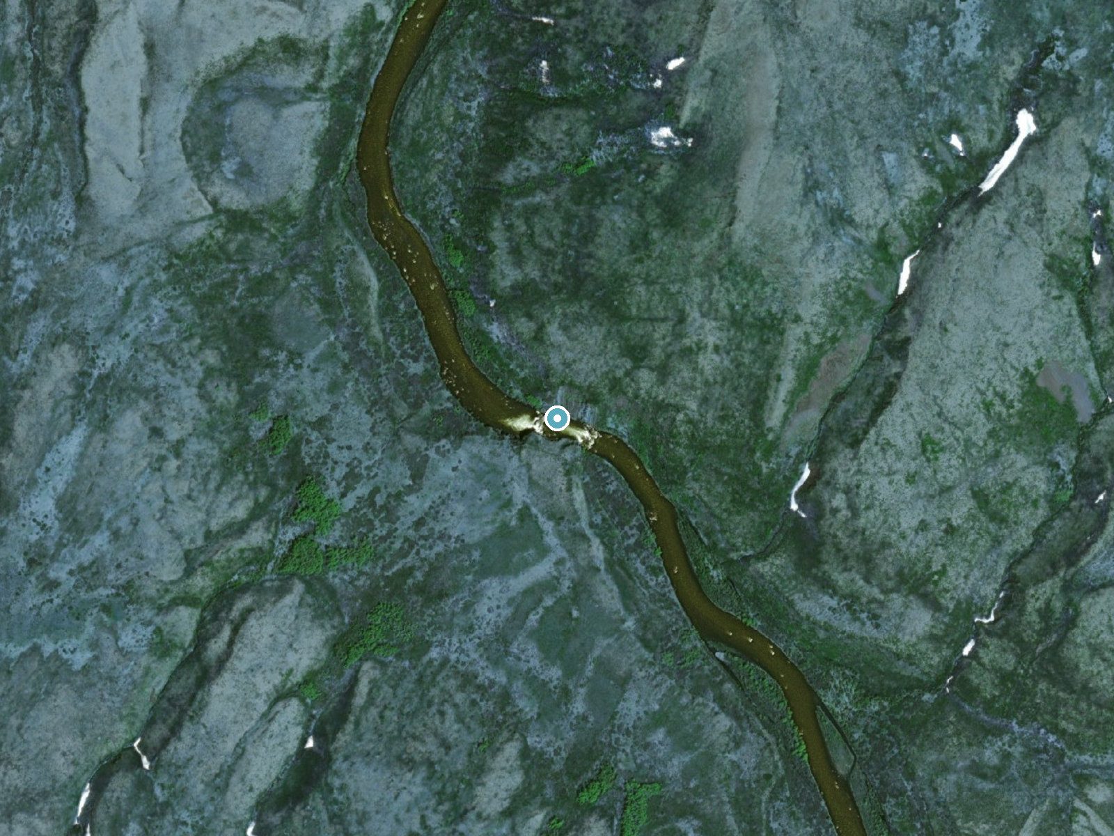 Aerial view of the ground around Upper Falls near Akiak, Alaska