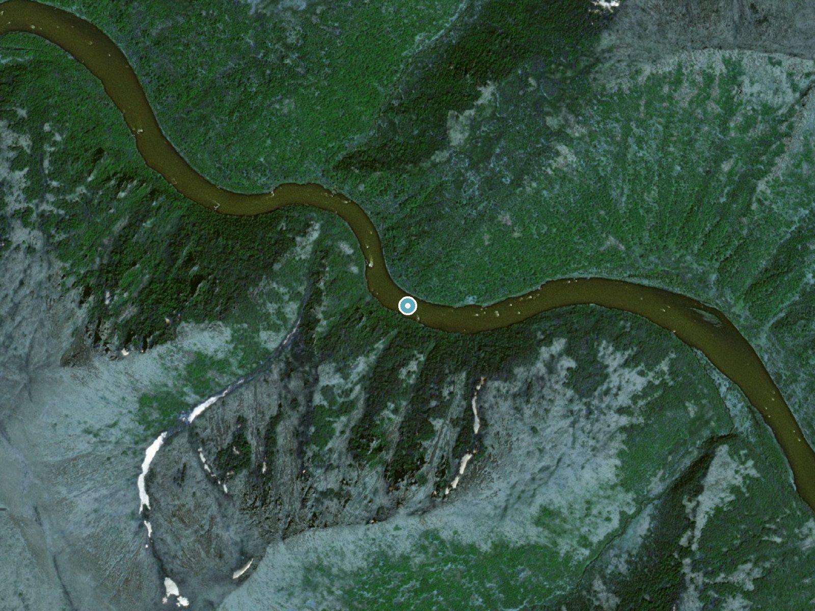 Aerial view of the ground around Lower Falls near Tuluksak, Alaska