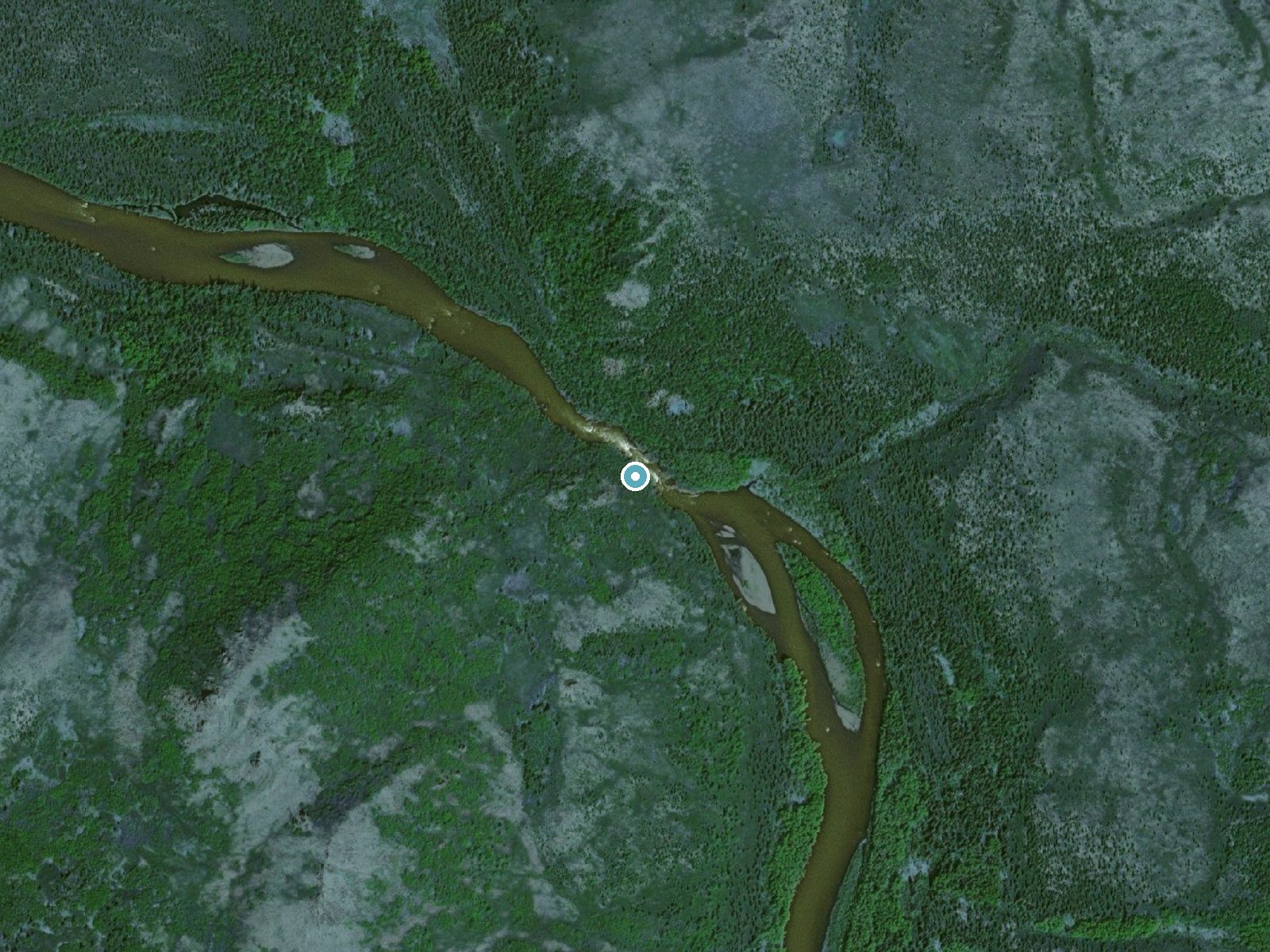 Aerial view of the ground around Golden Gate Falls near Tuluksak, Alaska
