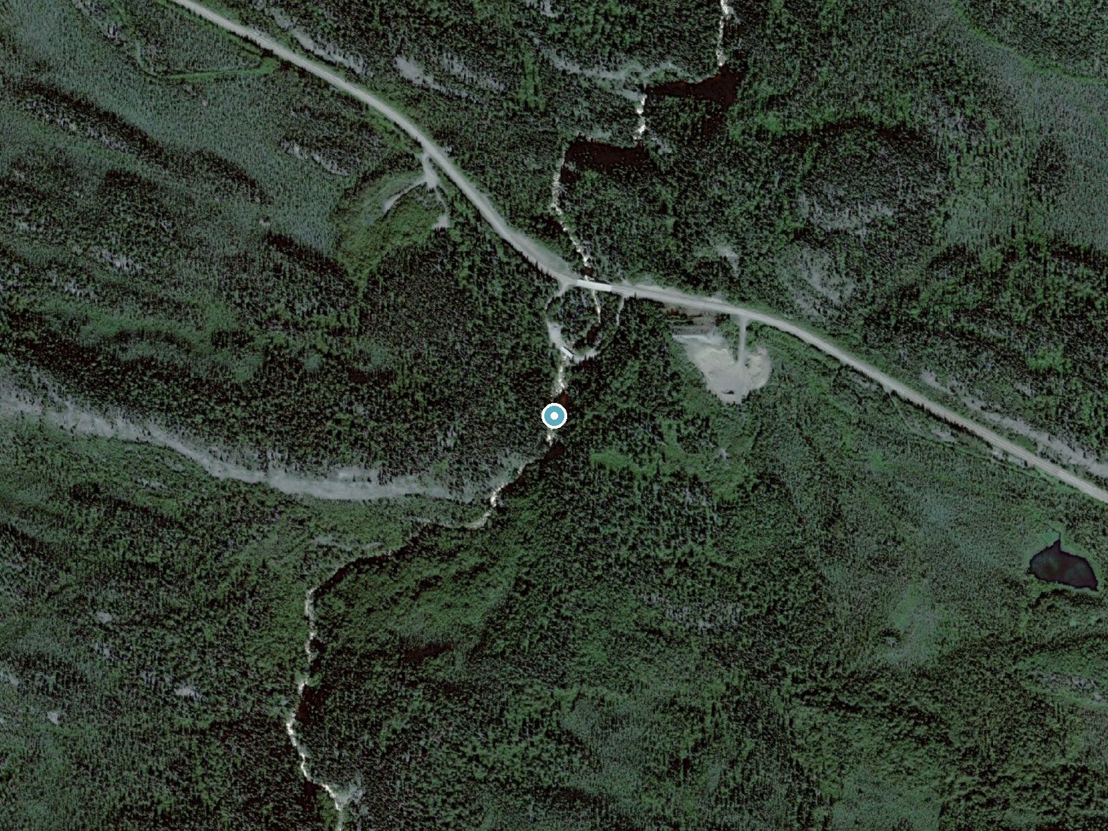 Aerial view of the ground around Liberty Falls near Chitina, Alaska
