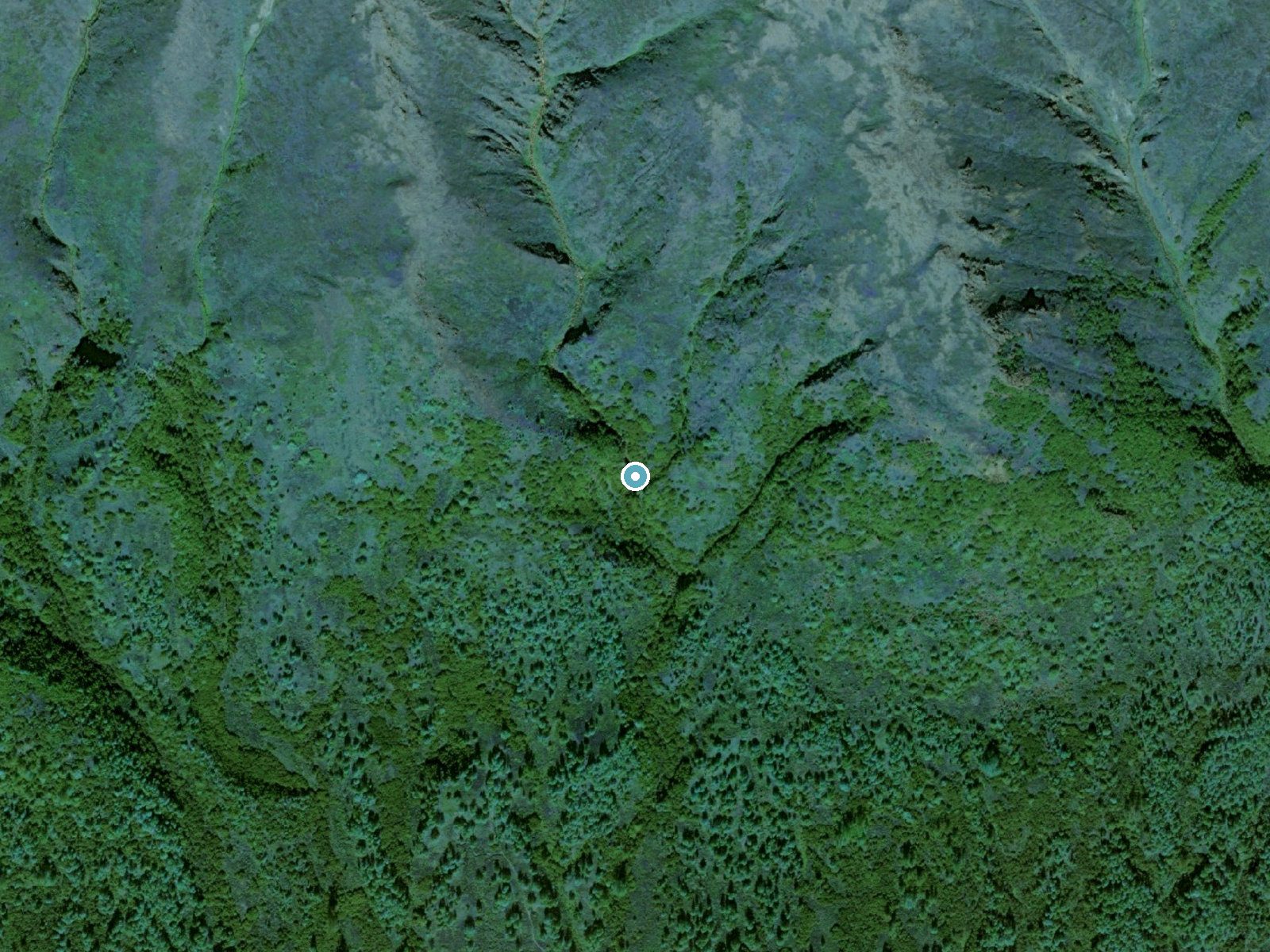 Aerial photo of the same ground around Rotary Falls near Fishhook, Alaska, for comparison with the lidar view